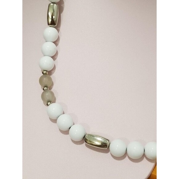 36" Long White and Gray Vintage Necklace strung on Chain - Picture 10 of 10